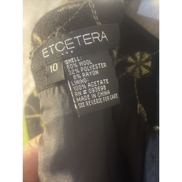 Etcetera A-Line Wool Blend Skirt Womens Sz 10Black/Green Floral Embroidered Felt - Picture 7 of 7